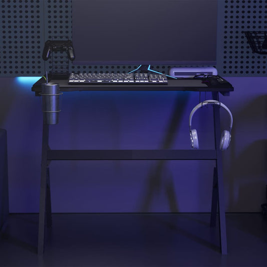 HKH Secretária de Gaming C/ Luzes Led Forma de Y - Preto