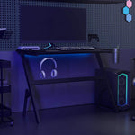 HKH Escritorio Gaming C/ Luces Led Forma Y - Negro