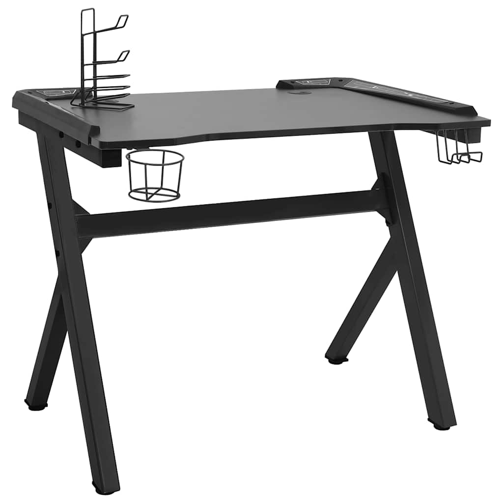 HKH Escritorio Gaming C/ Luces Led Forma Y - Negro