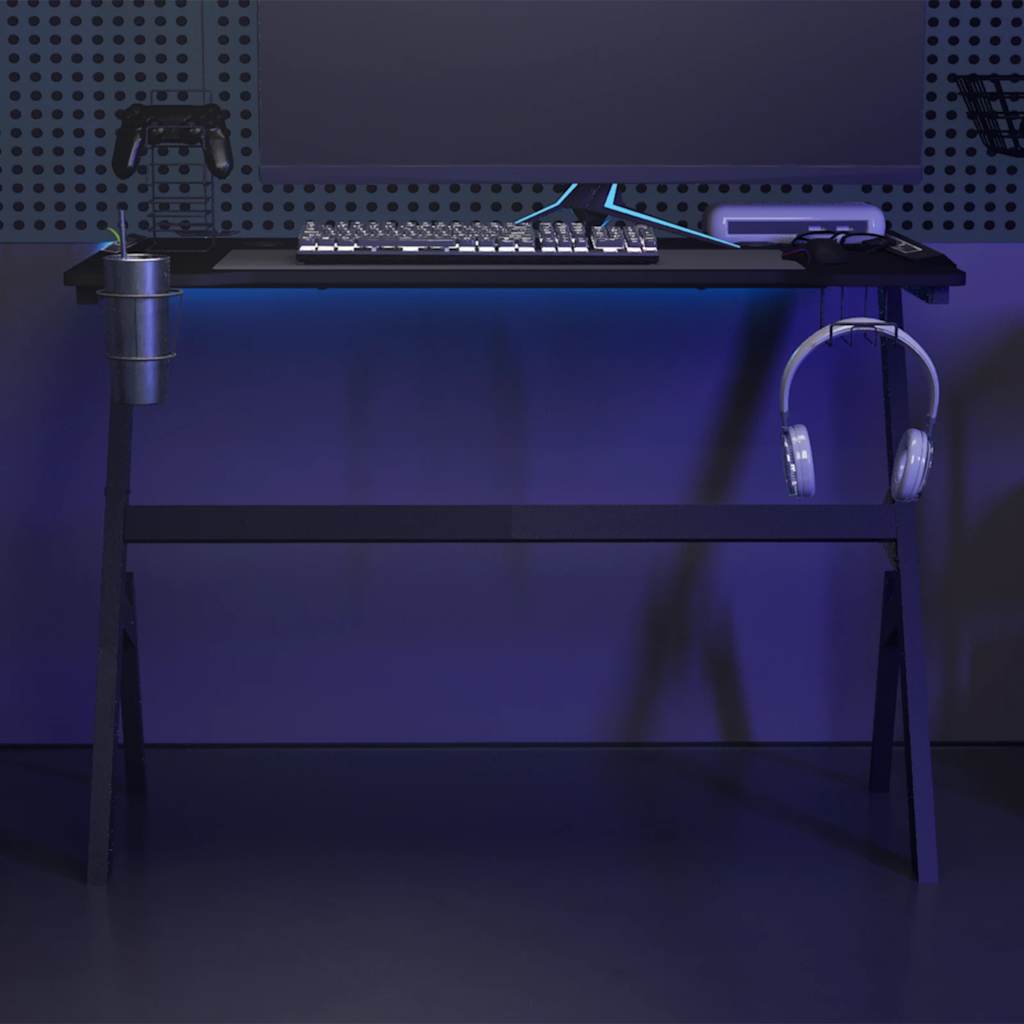HKH Secretária de Gaming C/ Luzes Led Forma de Y - Preto