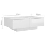 HKH Mesa de Centro em Derivados de em Madeira Brilhante - Branco