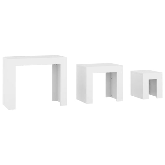 HKH Juego de 3 mesas nido de madera - Blanco