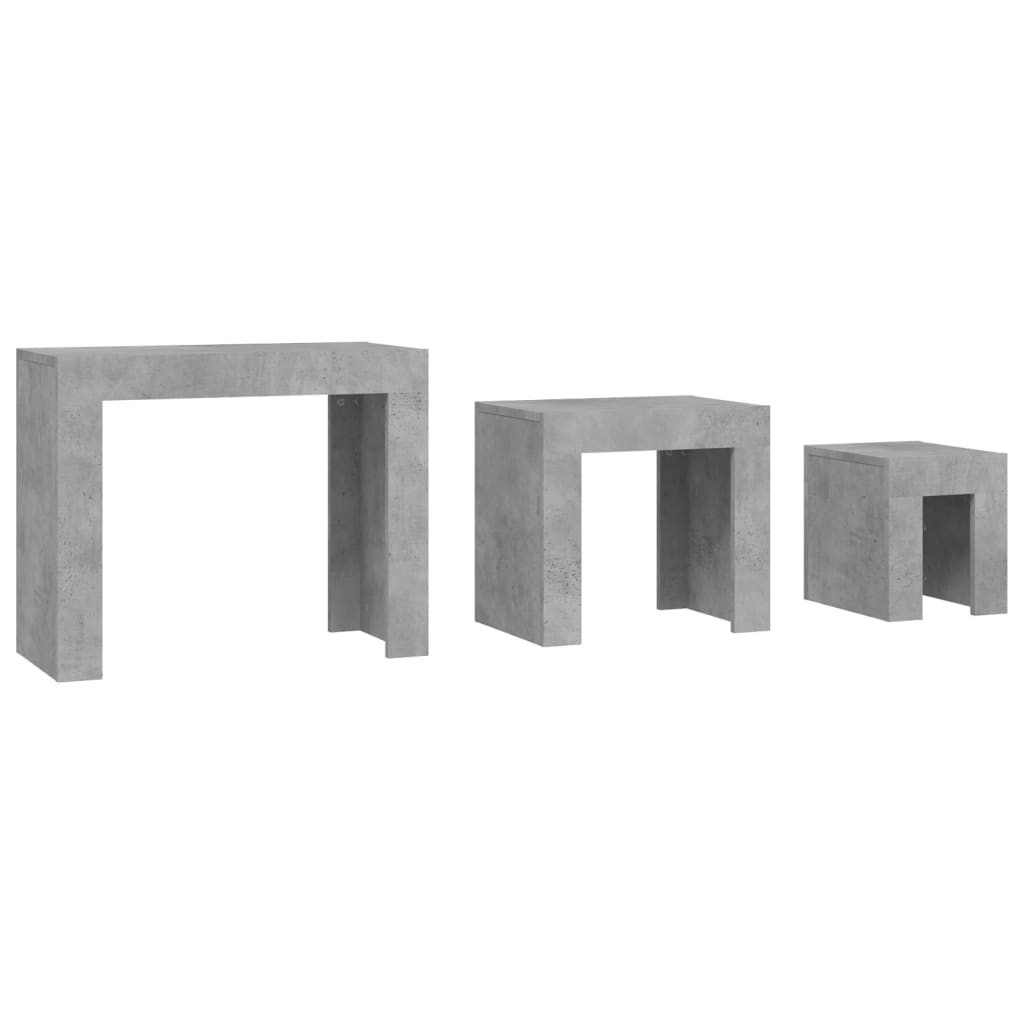 HKH Juego de 3 mesas de centro nido en madera de ingeniería gris cemento