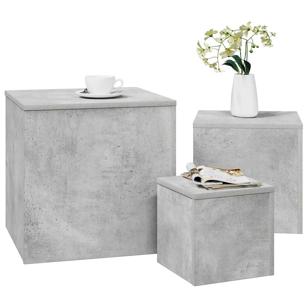 HKH Juego de 3 Mesas Auxiliares Gris Cemento en Materiales Derivados de la Madera