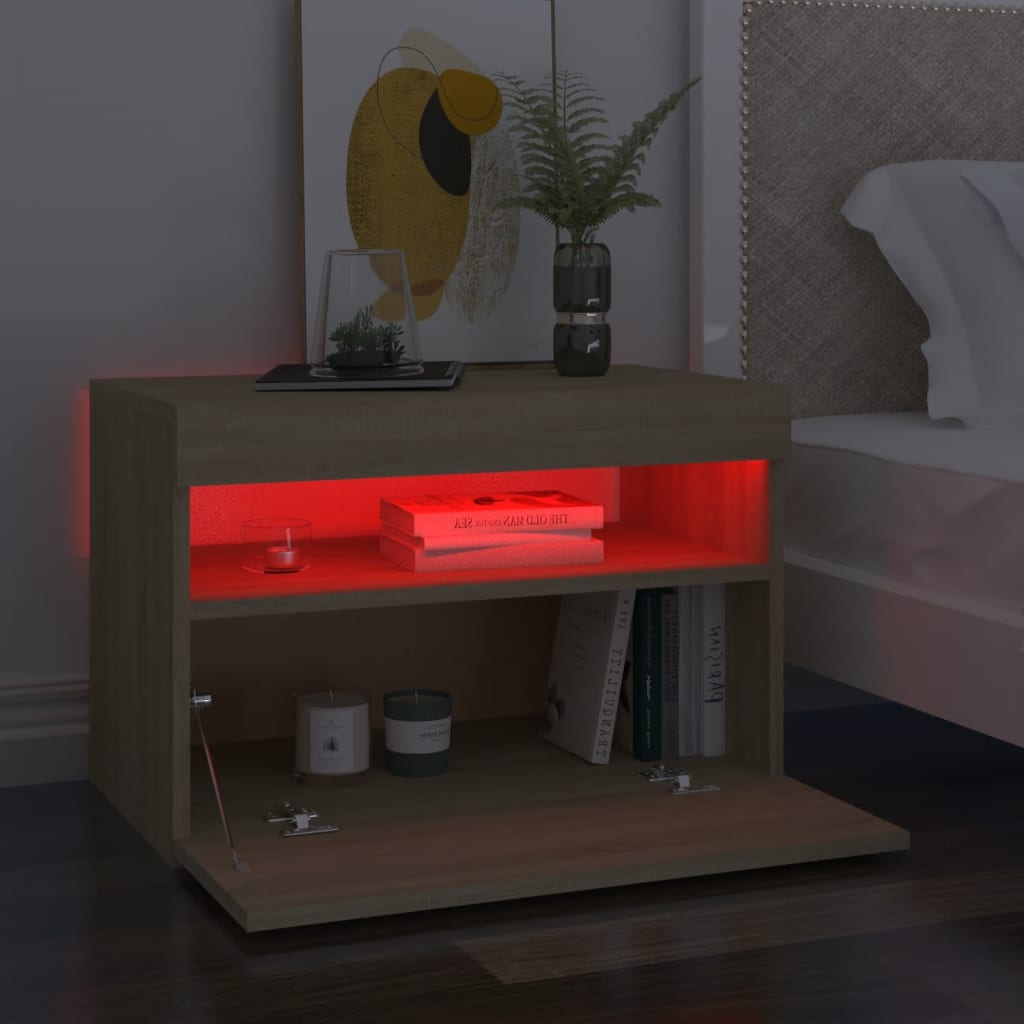 HKH Mesa Cabeceira & Luzes Led 2 Pcs Sonoma em Carvalho
