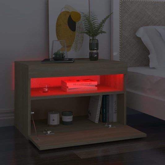 HKH Mesa Cabeceira & Luzes Led 2 Pcs Sonoma em Carvalho