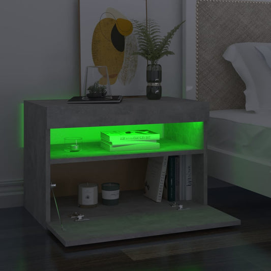 HKH Conjunto de 2 Mesas de Cabeceira com Luzes Led Cinza Cimento