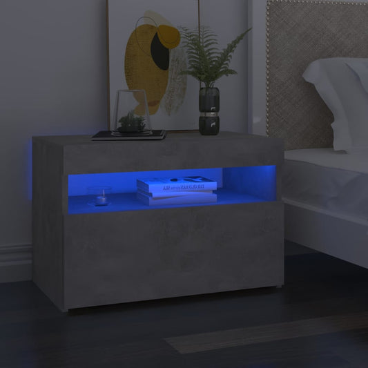HKH Conjunto de 2 Mesas de Cabeceira com Luzes Led Cinza Cimento