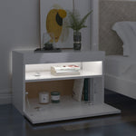 HKH Conjunto de 2 Mesas de Cabeceira com Luzes Led - Branco Brilhante