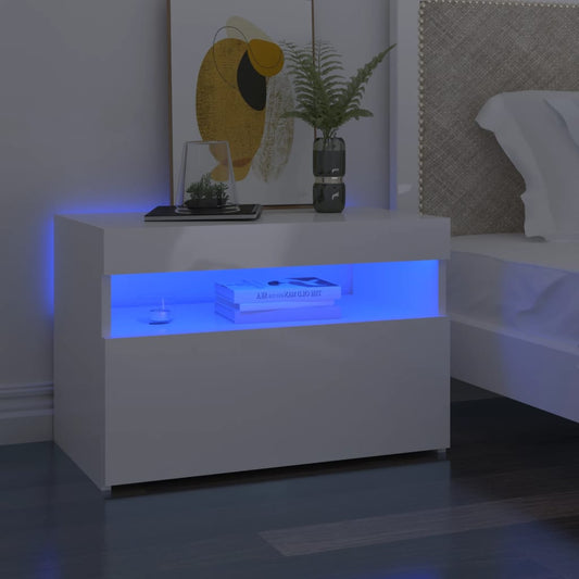 HKH Conjunto de 2 Mesas de Cabeceira com Luzes Led - Branco Brilhante