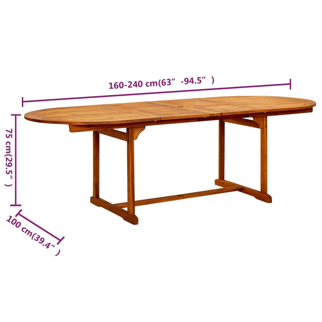 HKH Mesa de Jantar P/ Jardim (160-240)x Acácia Maciça - Marrom