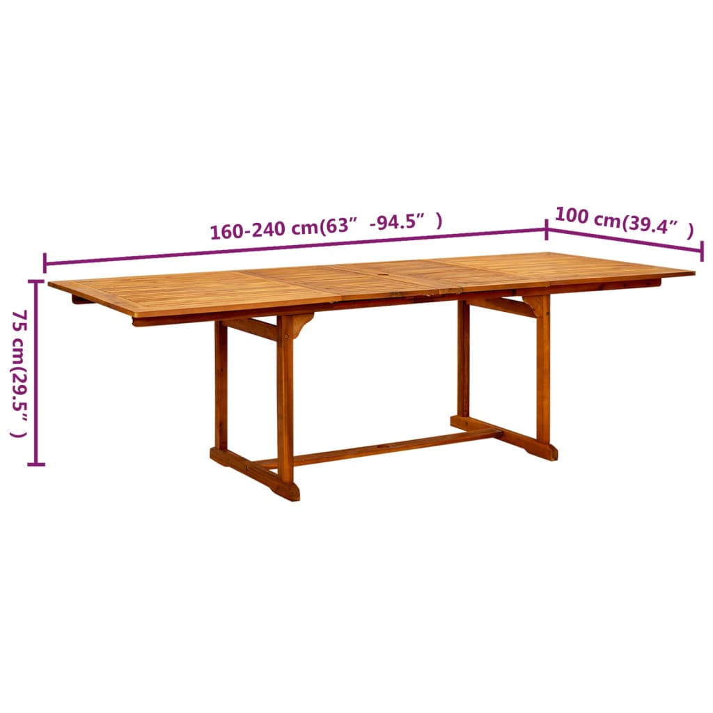 HKH Mesa de Jantar P/ Jardim (160-240)x Acácia Maciça - Marrom
