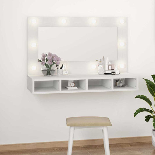 HKH Armário Espelhado com Luzes LED - 90x31,5x62 Cm - Branco