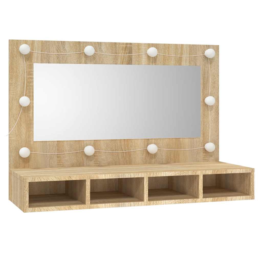HKH Armario con Espejo y LED en Roble Sonoma - 90x31,5x62 Cm
