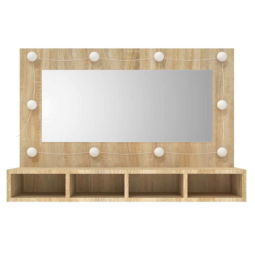 HKH Armario con Espejo y LED en Roble Sonoma - 90x31,5x62 Cm