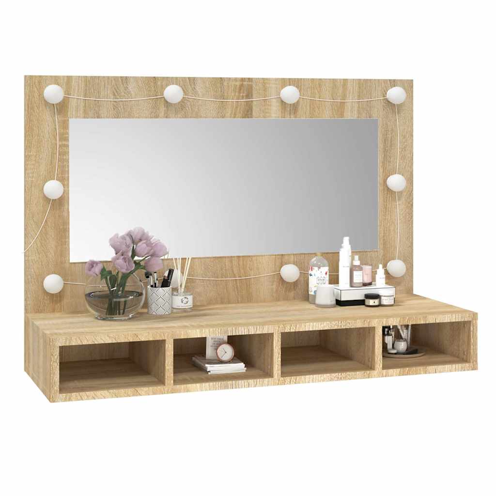 HKH Armario con Espejo y LED en Roble Sonoma - 90x31,5x62 Cm