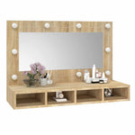 HKH Armario con Espejo y LED en Roble Sonoma - 90x31,5x62 Cm