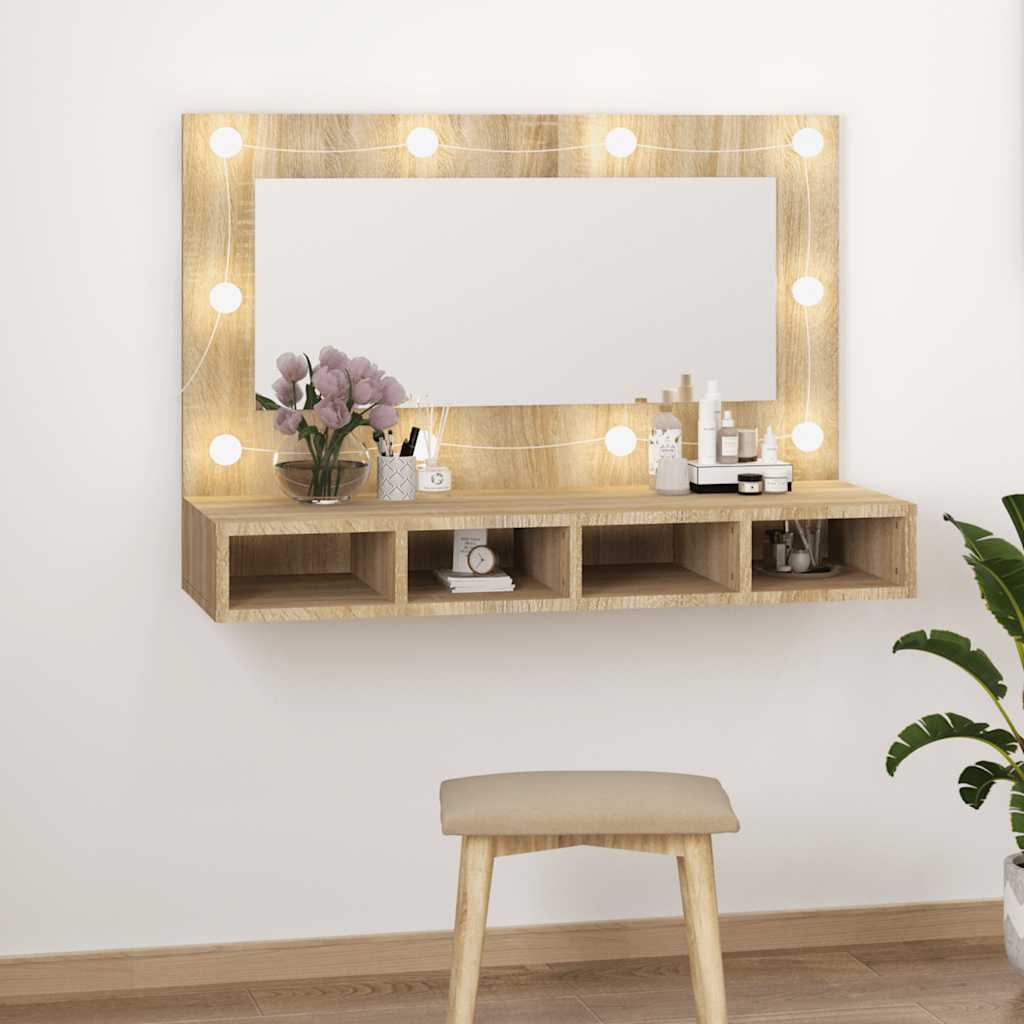 HKH Armario con Espejo y LED en Roble Sonoma - 90x31,5x62 Cm