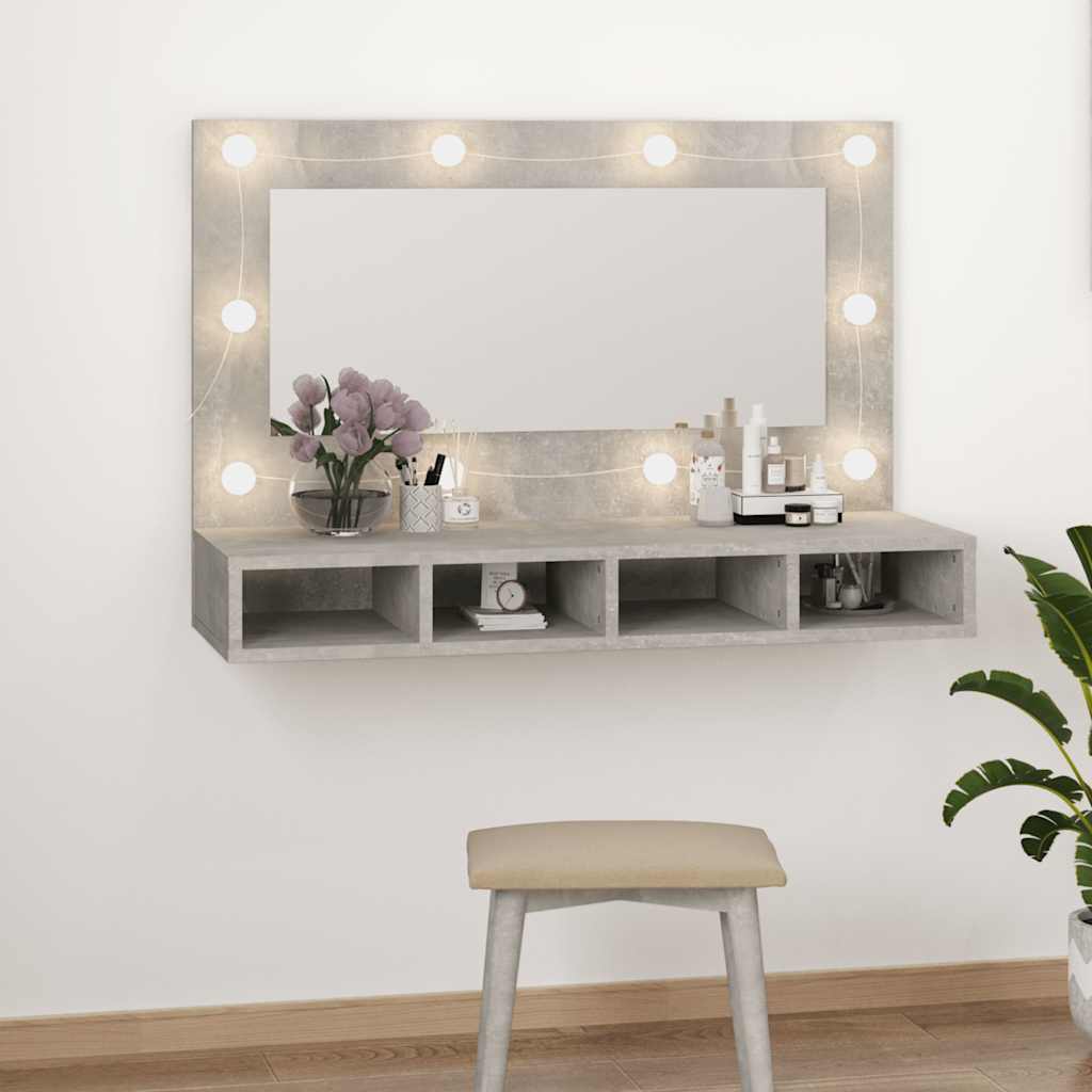 HKH Armario con espejo y luz LED en Cemento - 90x31,5x62 Cm - Gris