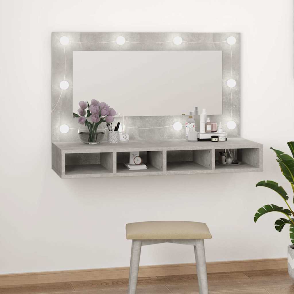 HKH Armario con espejo y luz LED en Cemento - 90x31,5x62 Cm - Gris