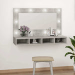 HKH Armario con espejo y luz LED en Cemento - 90x31,5x62 Cm - Gris