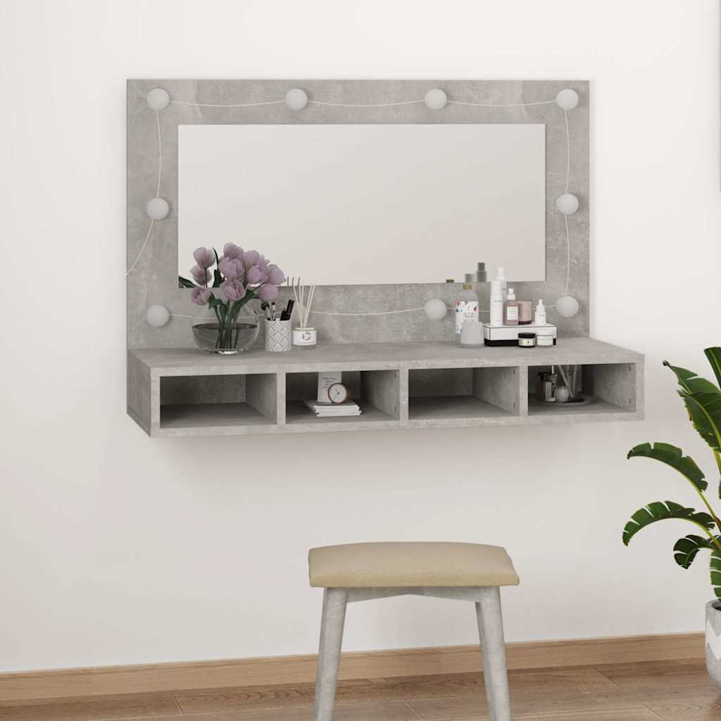 HKH Armario con espejo y luz LED en Cemento - 90x31,5x62 Cm - Gris