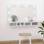 HKH Armario con espejo LED blanco brillante 90 x 31,5 x 62 cm