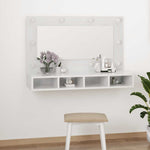 HKH Armario con espejo LED blanco brillante 90 x 31,5 x 62 cm