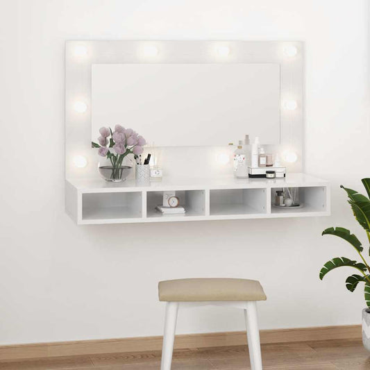 HKH Armário Espelhado com LED Branco Brilhante 90 x 31,5 x 62 cm