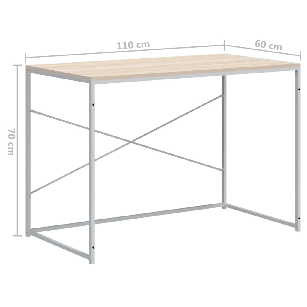 HKH Escritorio para Ordenador Madera Contrachapada / Madera de Roble - Blanco