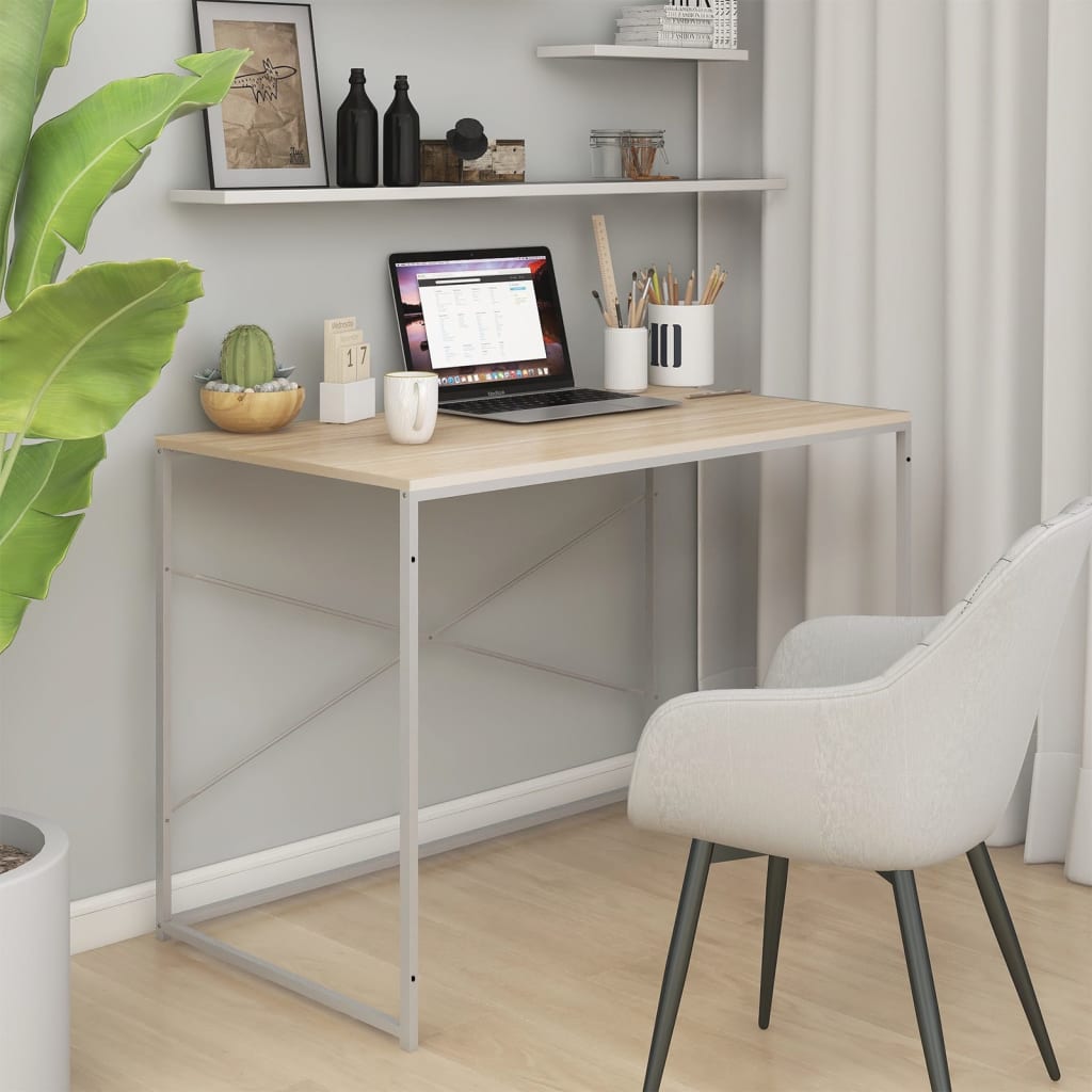 HKH Escritorio para Ordenador Madera Contrachapada / Madera de Roble - Blanco