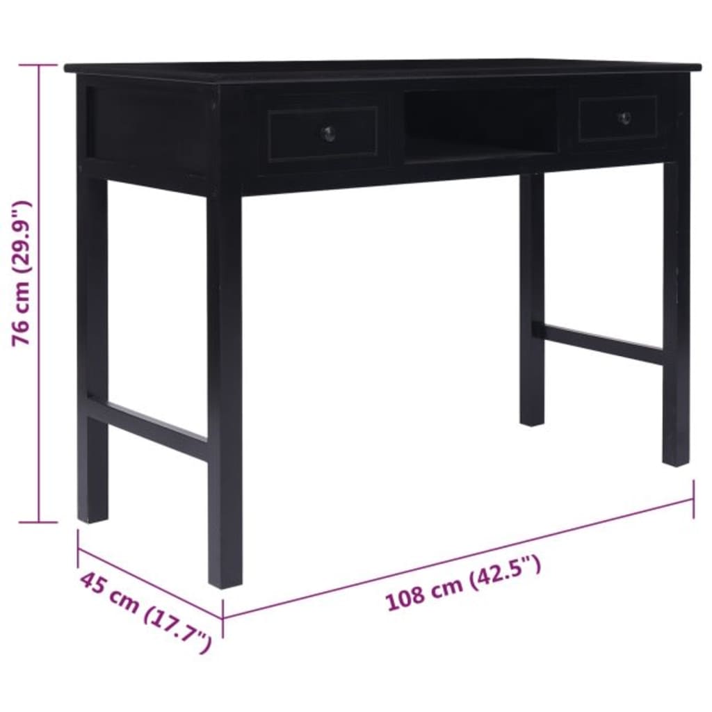 HKH Escritorio Madera de Paulownia en Madera Maciza - Negro
