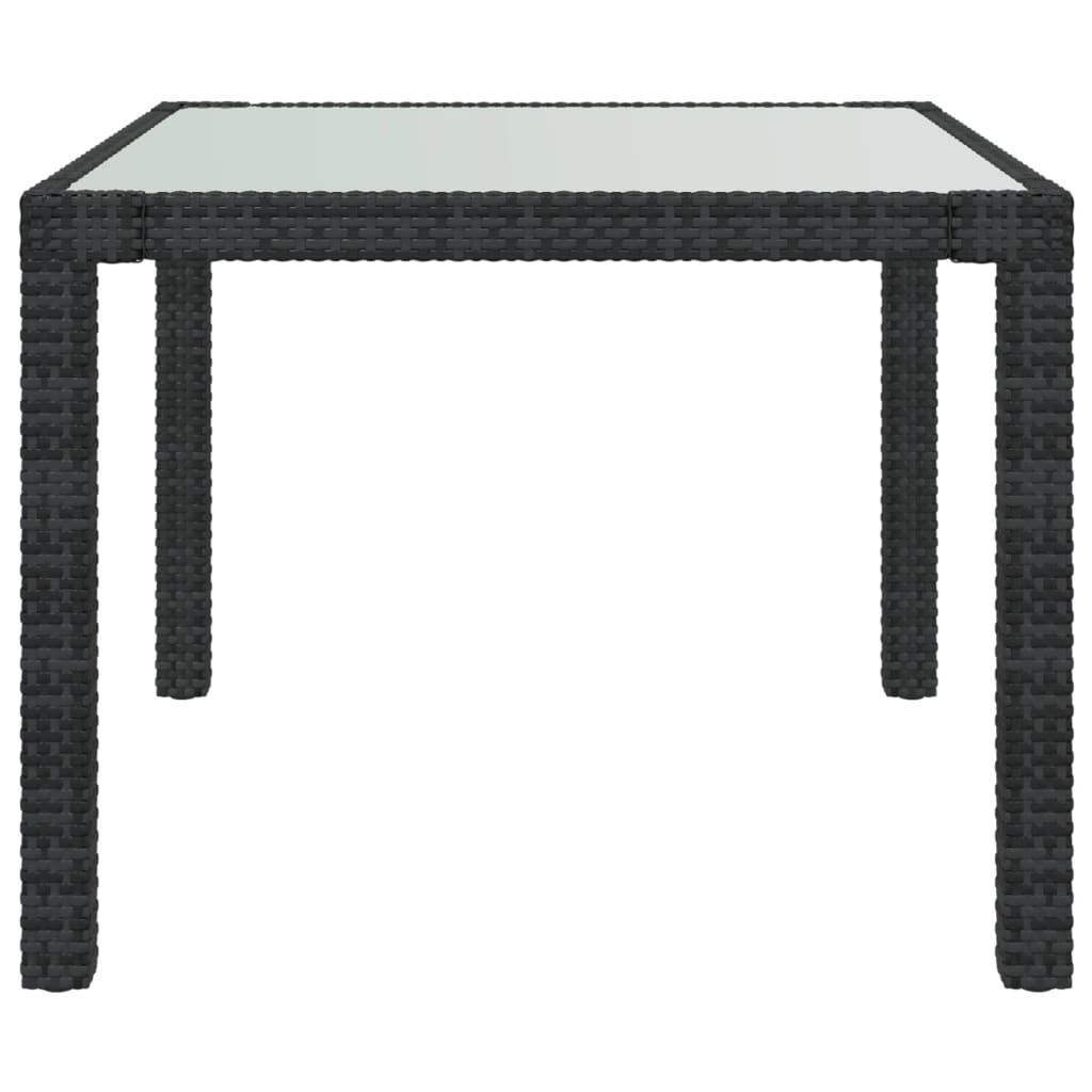 HKH Mesa de Jardín Vidrio Templado y Ratán PE - Negro