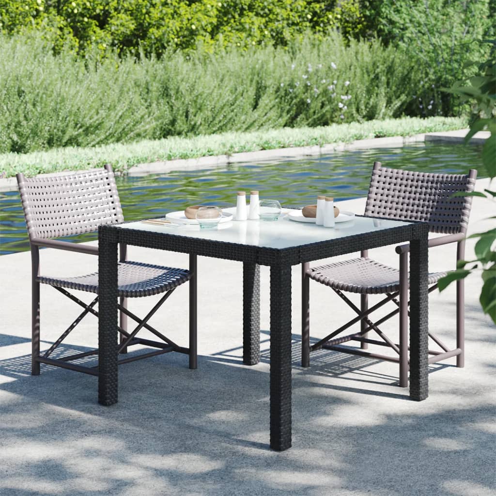 HKH Mesa de Jardín Vidrio Templado y Ratán PE - Negro
