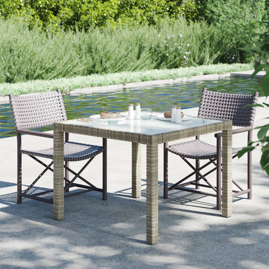 HKH Mesa de Jardim Vidro Temperado e Vime Pe - Cinzento