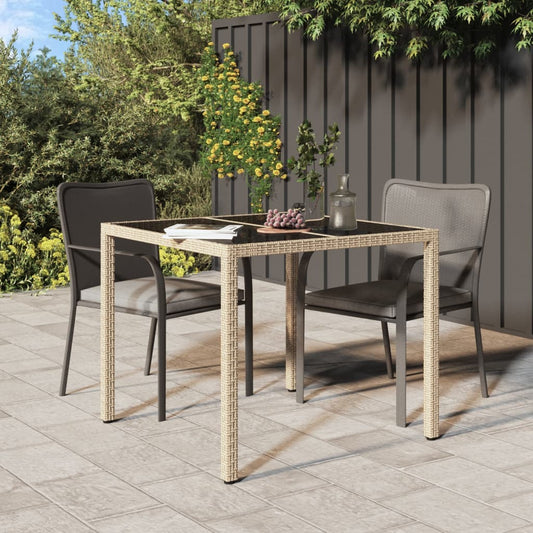 HKH Mesa de Jardín de Vidrio Templado y Ratán PE - Beige