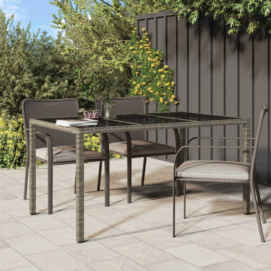 HKH Mesa de Jardín Vidrio Templado y Ratán PE - Gris