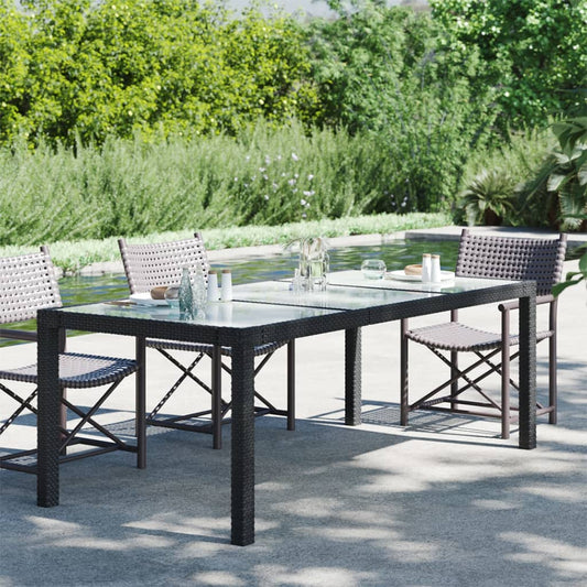 HKH Mesa de Jardim 190x90x75 Cm Vidro Temperado e Vime Pe - Preto