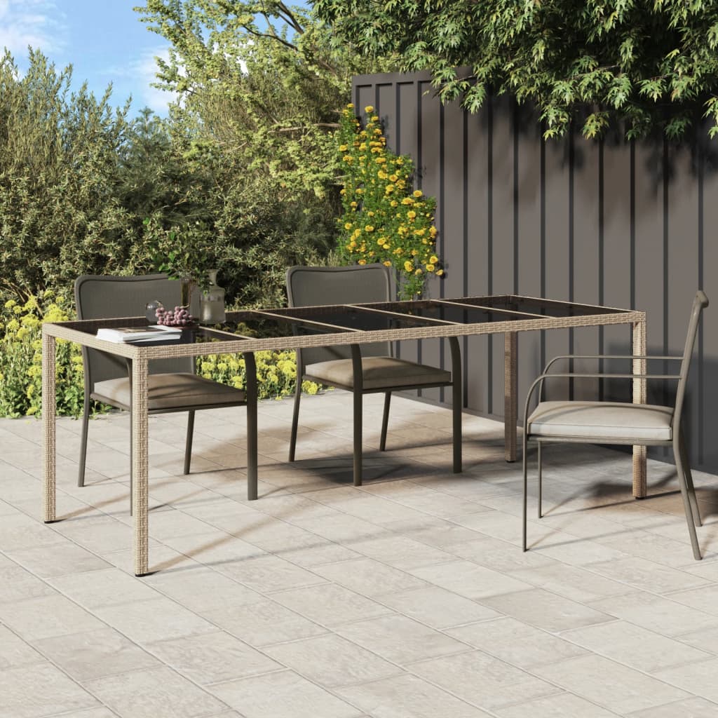 HKH Mesa de Jardim 250x100x75 Cm Vidro Temperado e Vime Pe - Bege