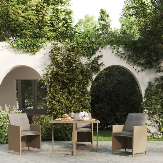 HKH Mesa de Jardim 109x107x74 Cm Vime Pe e Vidro - Bege