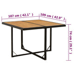 HKH Mesa de Jardim 109x107x74 Cm Vime Pe e Acácia Maciça - Preto