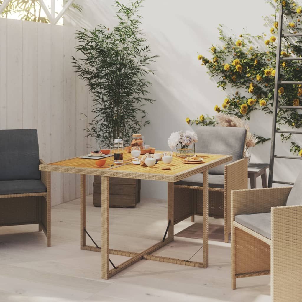 HKH Mesa de Jardim 109x107x74 Cm Vime Pe e Acácia Maciça - Bege