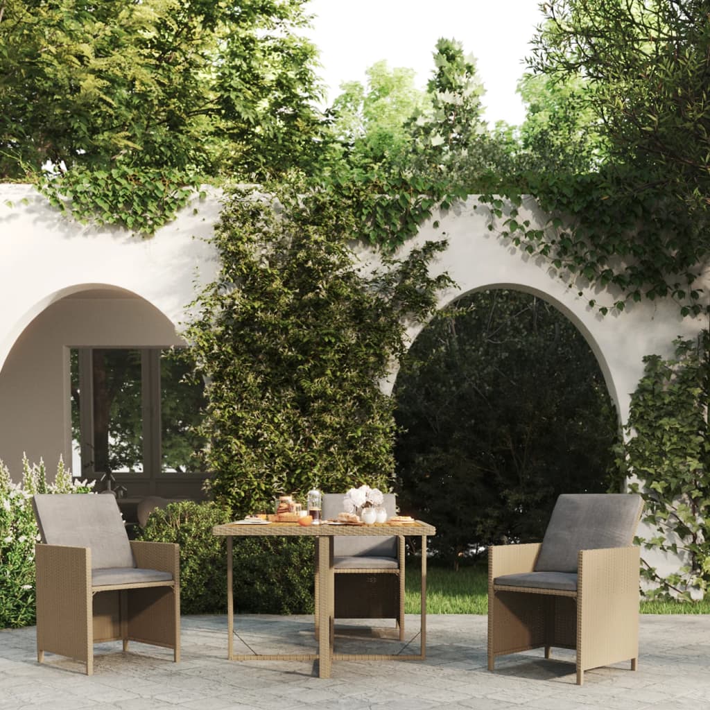 HKH Mesa de Jardim 109x107x74 Cm Vime Pe e Acácia Maciça - Bege