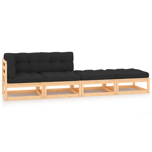 HKH 4 Pcs Conjunto Lounge de Jardim C/ Almofadões Pinho Maciço - Antracite