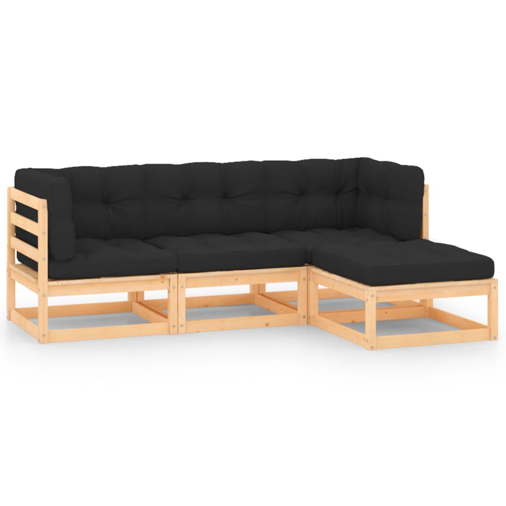 HKH 4 Pcs Conjunto Lounge de Jardim C/ Almofadões Pinho Maciço - Antracite