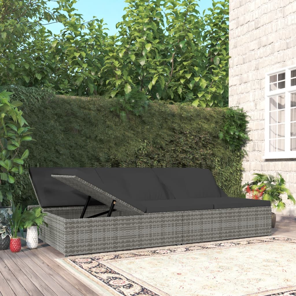 HKH Tumbona Convertible con Cojines de Mimbre Patas Gris Oscuro - Gris