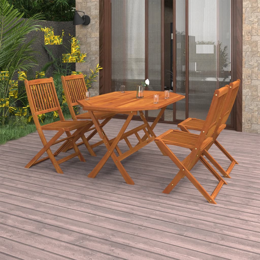 HKH 5 Pcs Conjunto de Jantar para Jardim Madeira de Acácia Maciça - Marrom