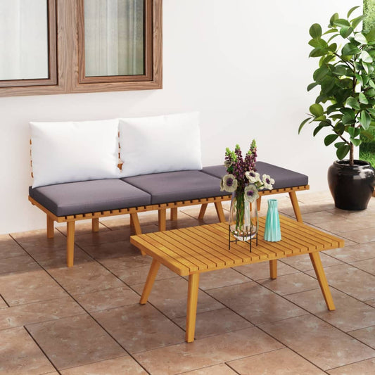 HKH 4 Pcs Conj. Lounge Jardim C/ Almofadões Madeira Acácia Maciça - Marrom