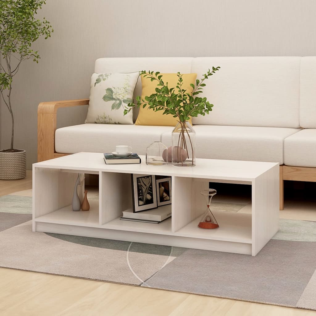 Mesa de centro HKH de madera de pino maciza - Blanco