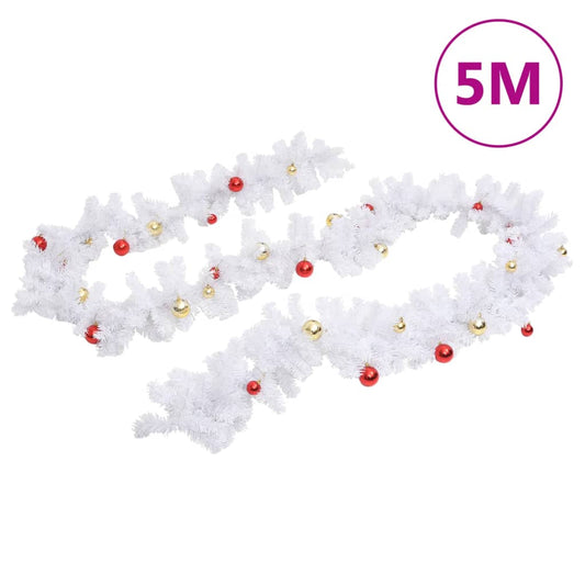 HKH Grinalda de Natal Decorada com Enfeites - Branco